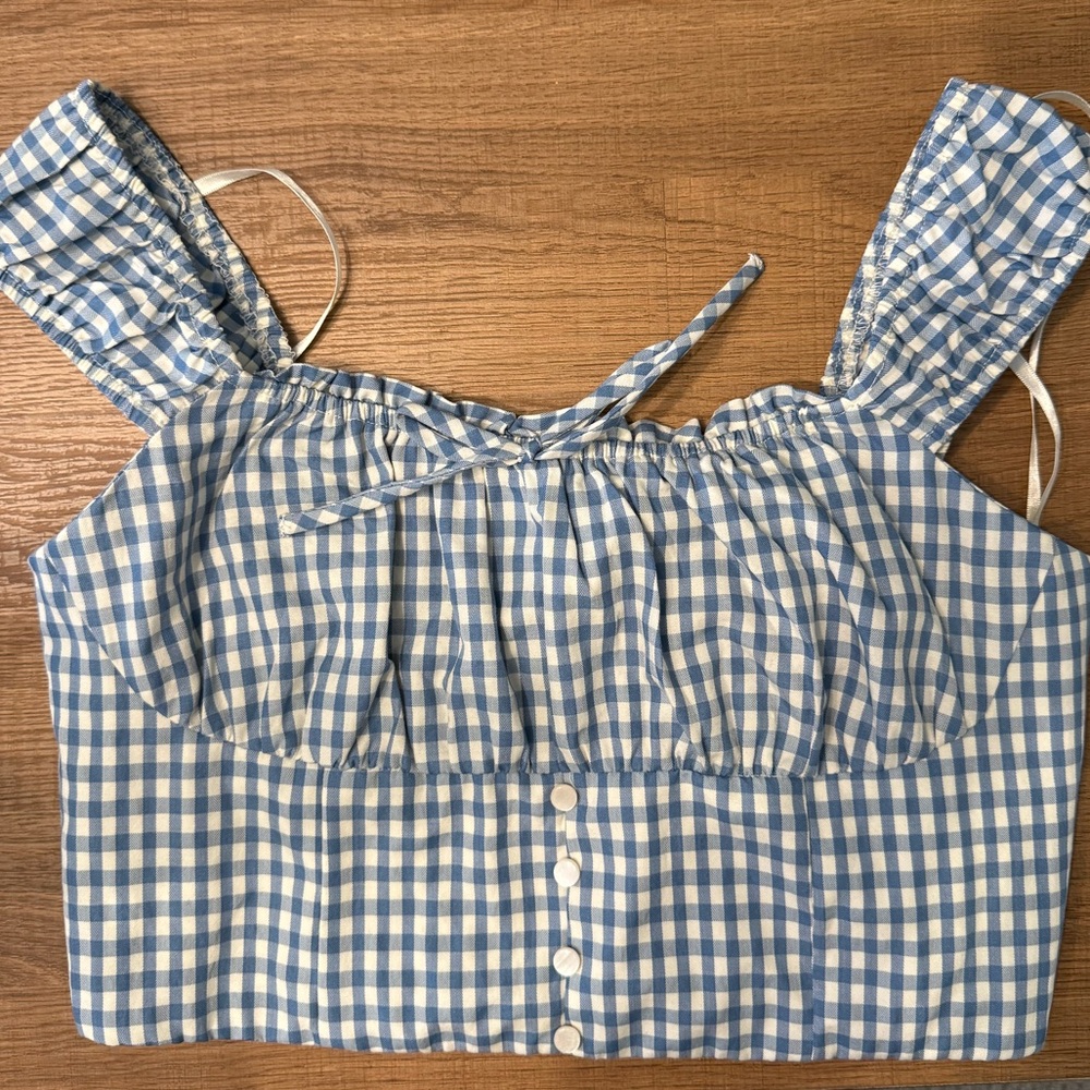 NWT Monteau Los Angeles Cropped Gingham Blouse